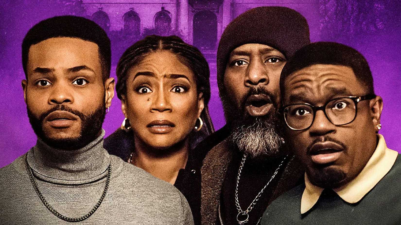 The cast of Haunted Heist looking frightened