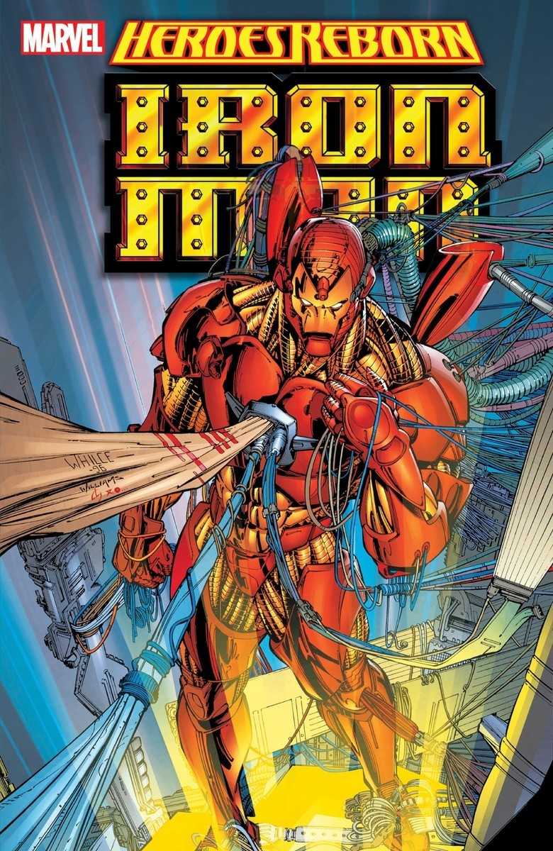 The Whilce Portacio cover of Heroes Reborn: Iron Man #1 showing the redesigned Iron Man.