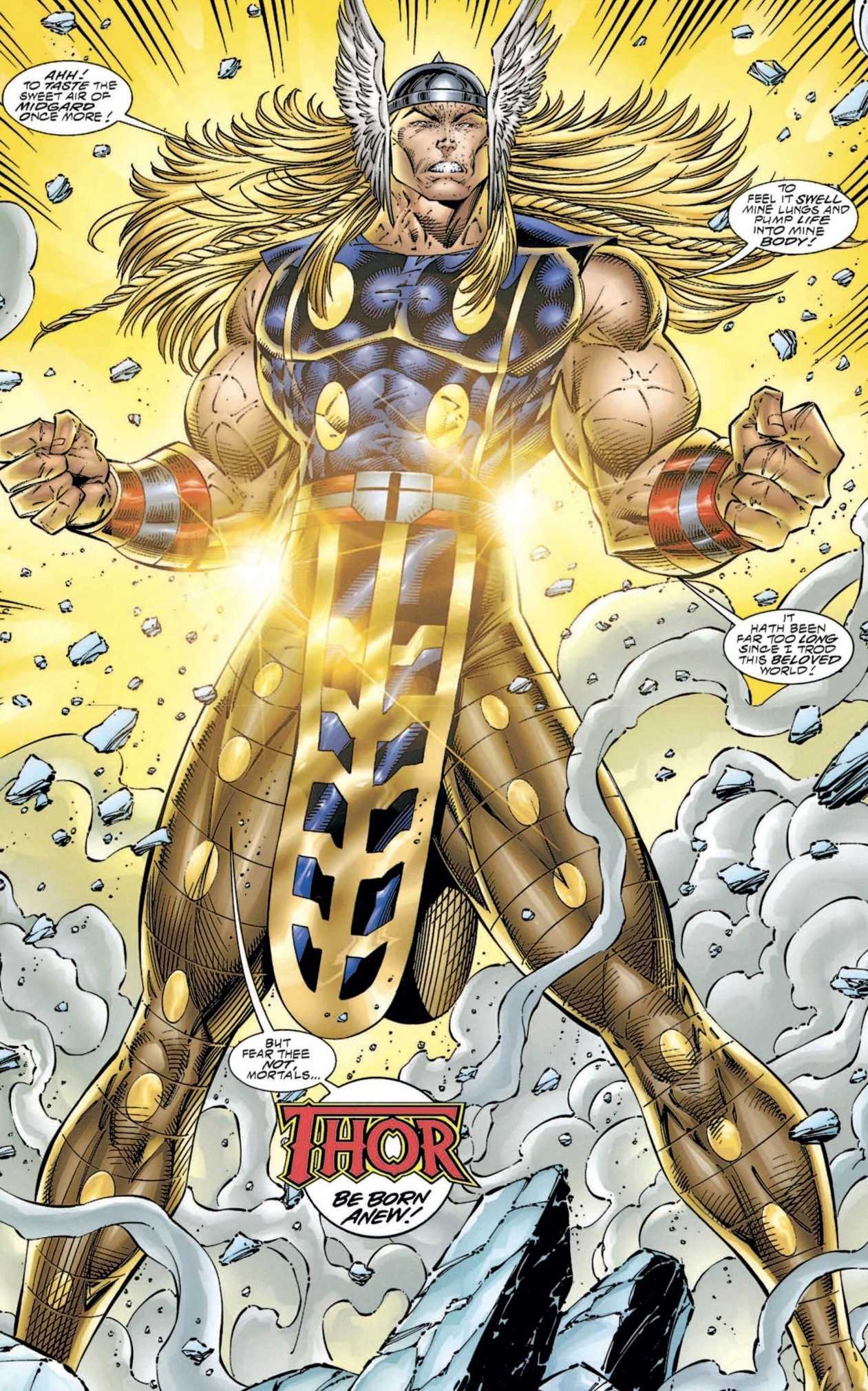 A splash page showing Thor's costume during the Heroes Reborn era.
