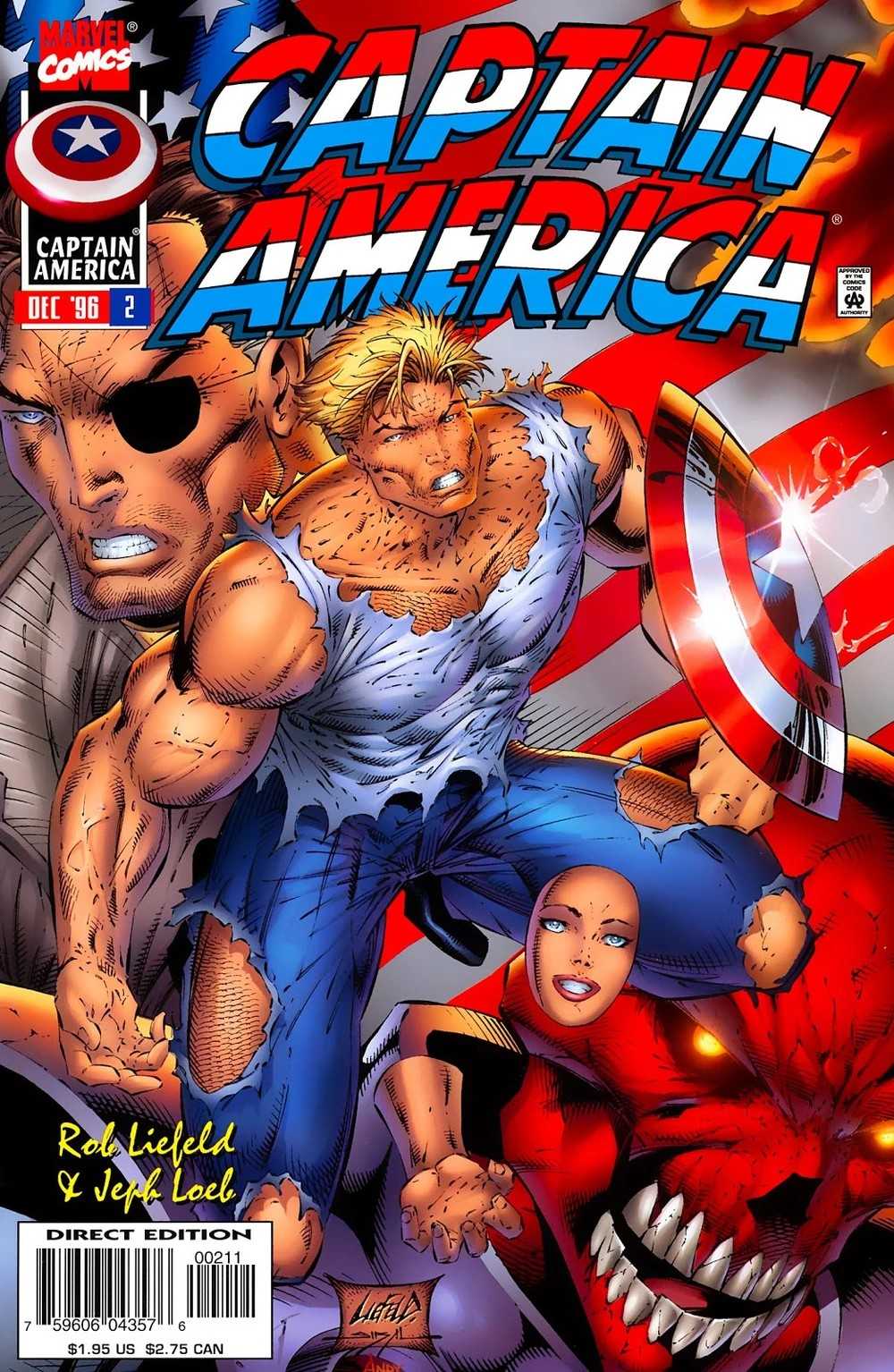 The cover of Heroes Reborn: Captain America #2, showing Captain America in a torn shirt and jeans standing among a number of floating heads and arms.