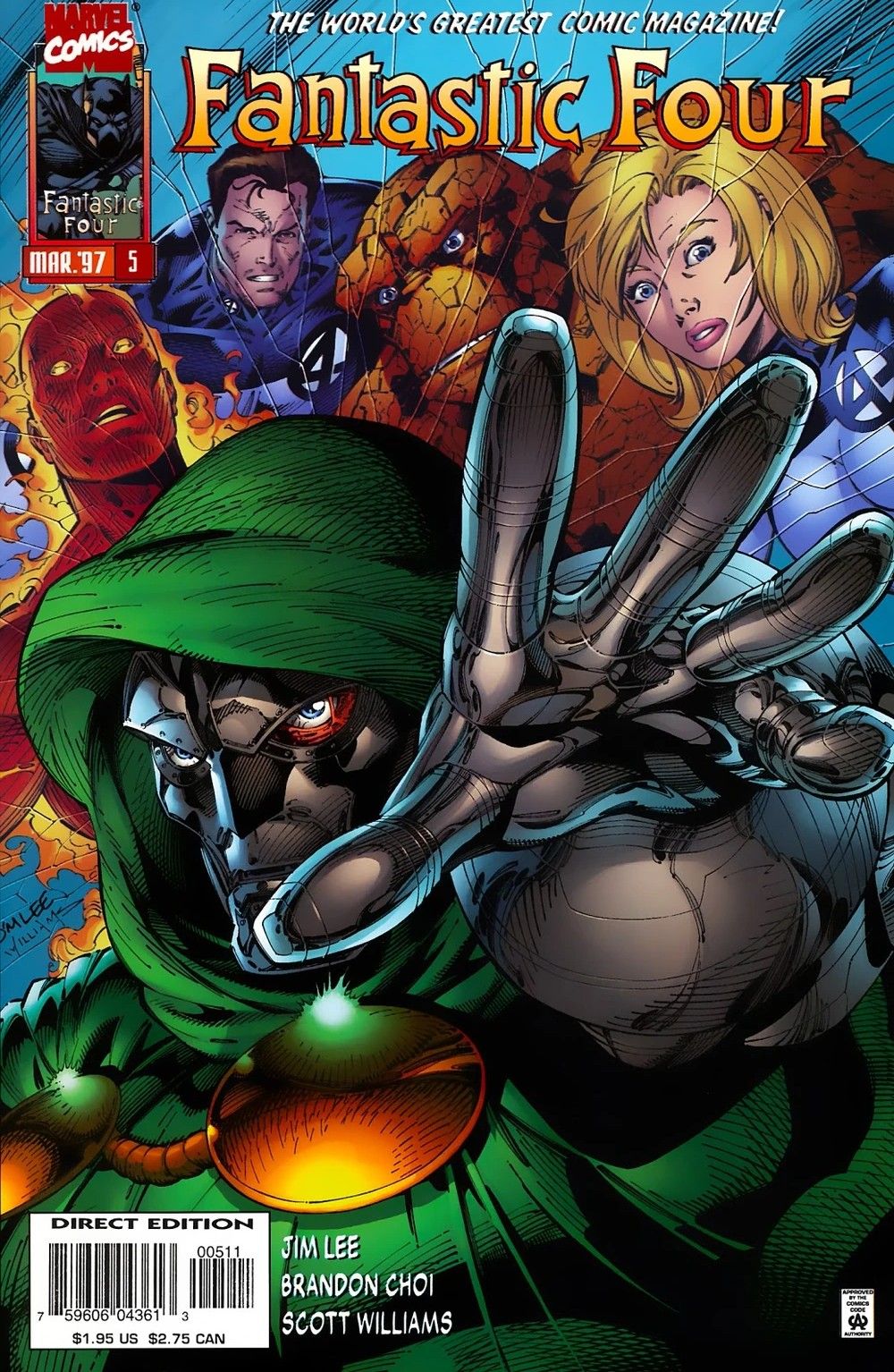 The cover of Heroes Reborn: Fantastic Four #5 showing that universe's Doctor Doom, who looks just like the normal Doctor Doom.