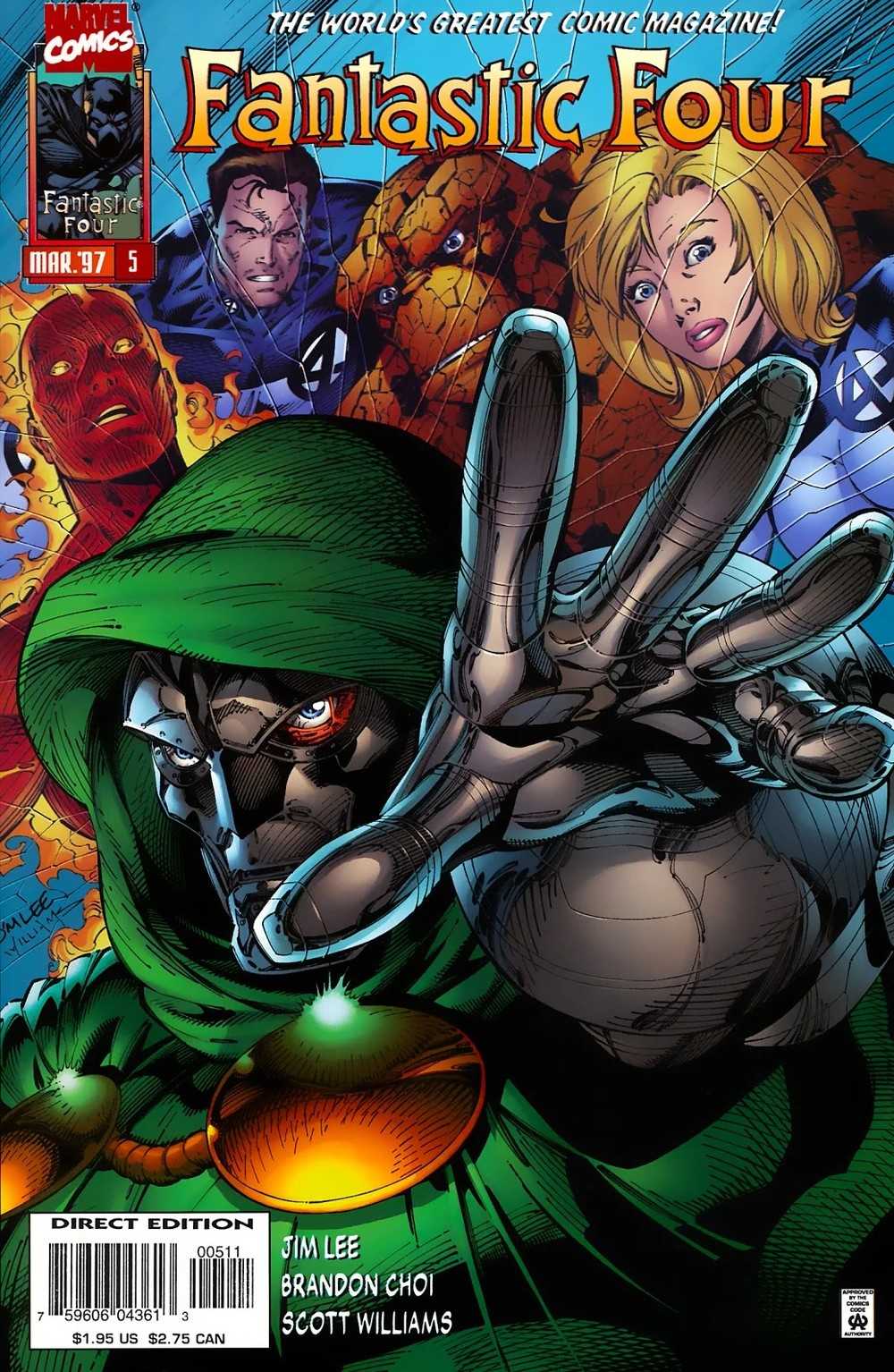 The cover of Heroes Reborn: Fantastic Four #5 showing that universe's Doctor Doom, who looks just like the normal Doctor Doom.