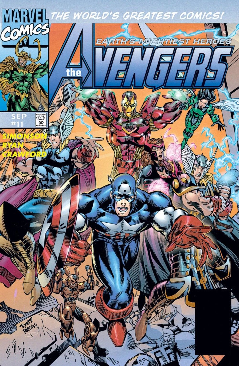 The cover of Heroes Reborn: Avengers #11 showing the team ready for battle.