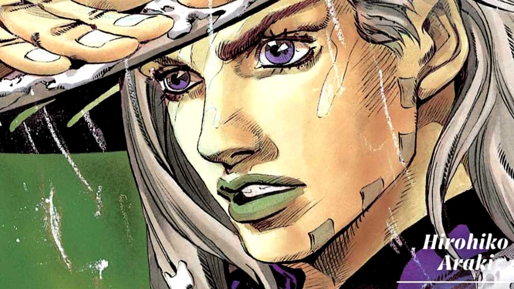 Gyro Zeppeli covers himself from the rain in JoJo's Bizarre Adventure Steel Ball Run