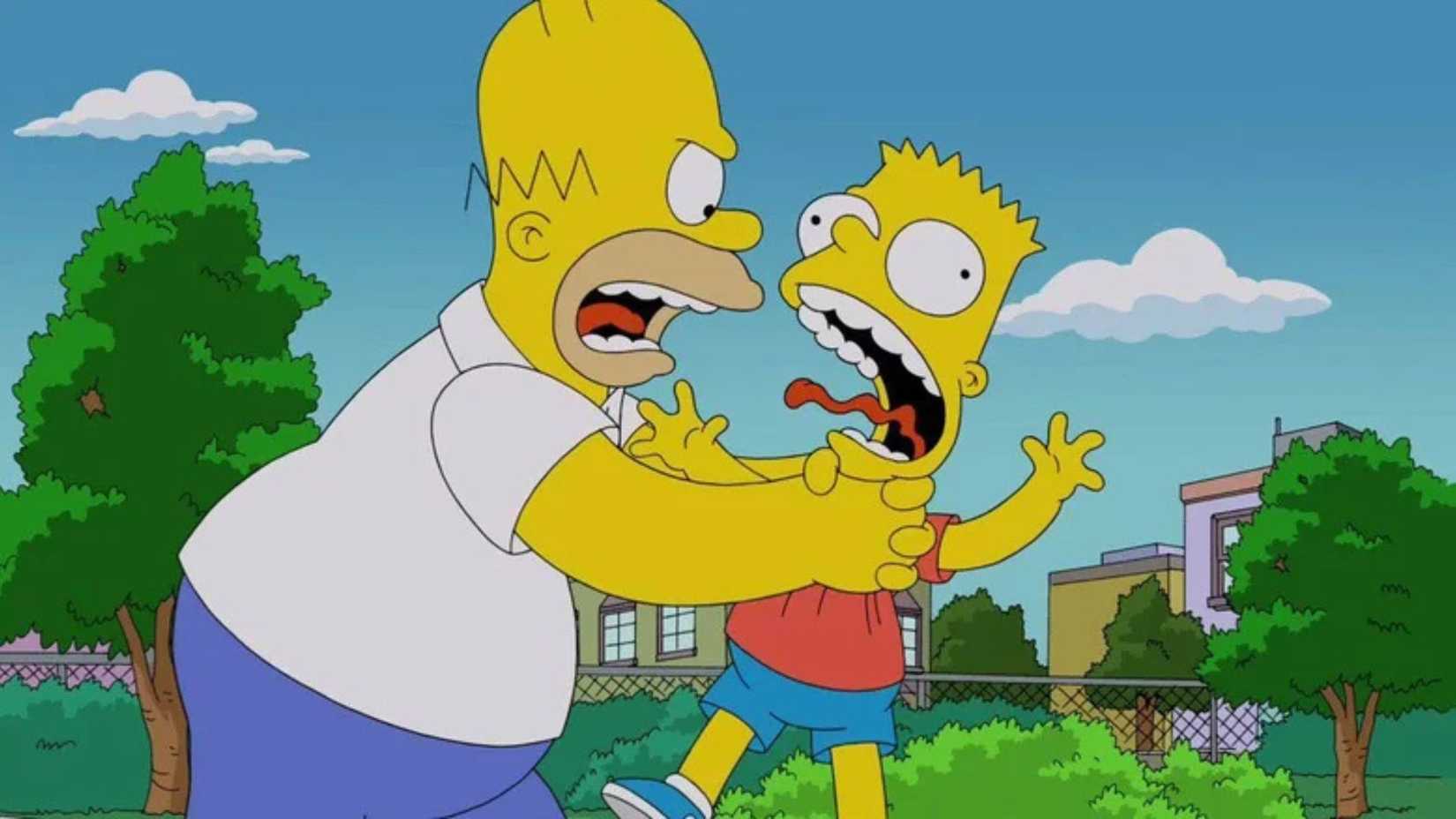 Homer strangling Bart in The Simpsons