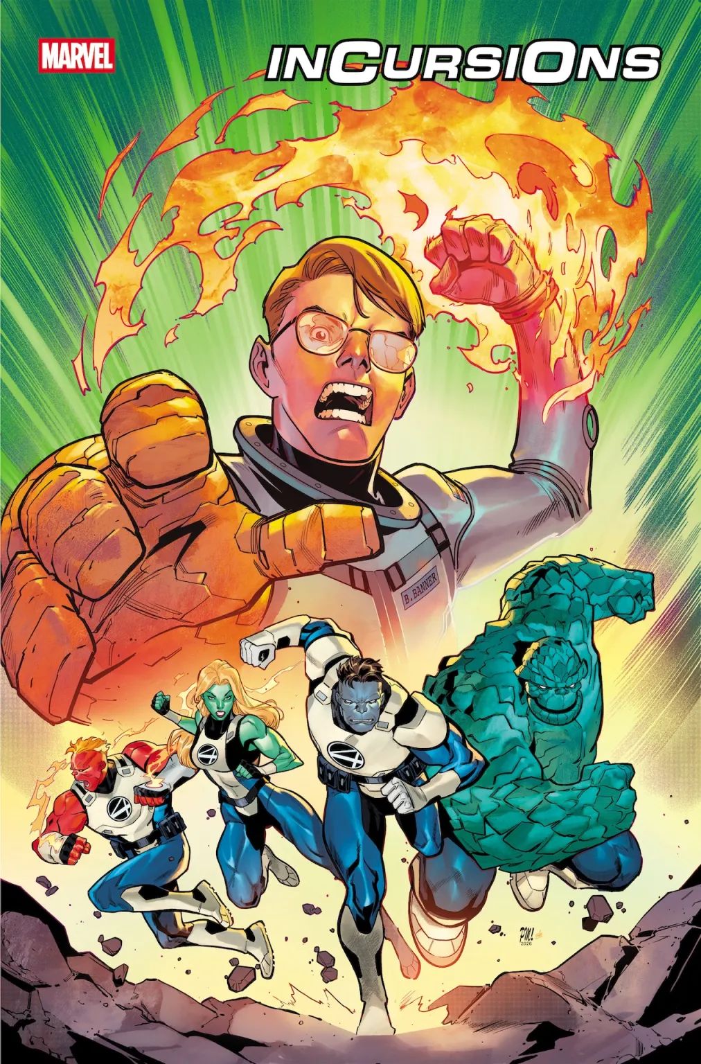 Hulk and the Fantastic Four exchange superpowers in Incursions #1 cover