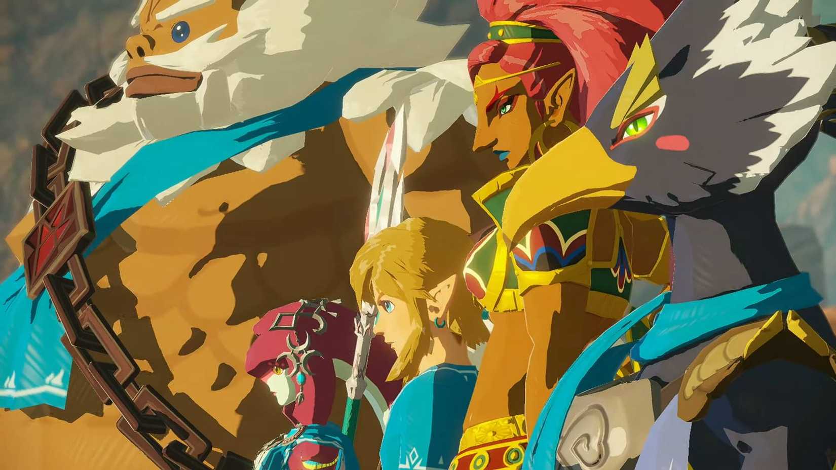 A row of heroes from Hyrule Warriors: Age of Calamity.