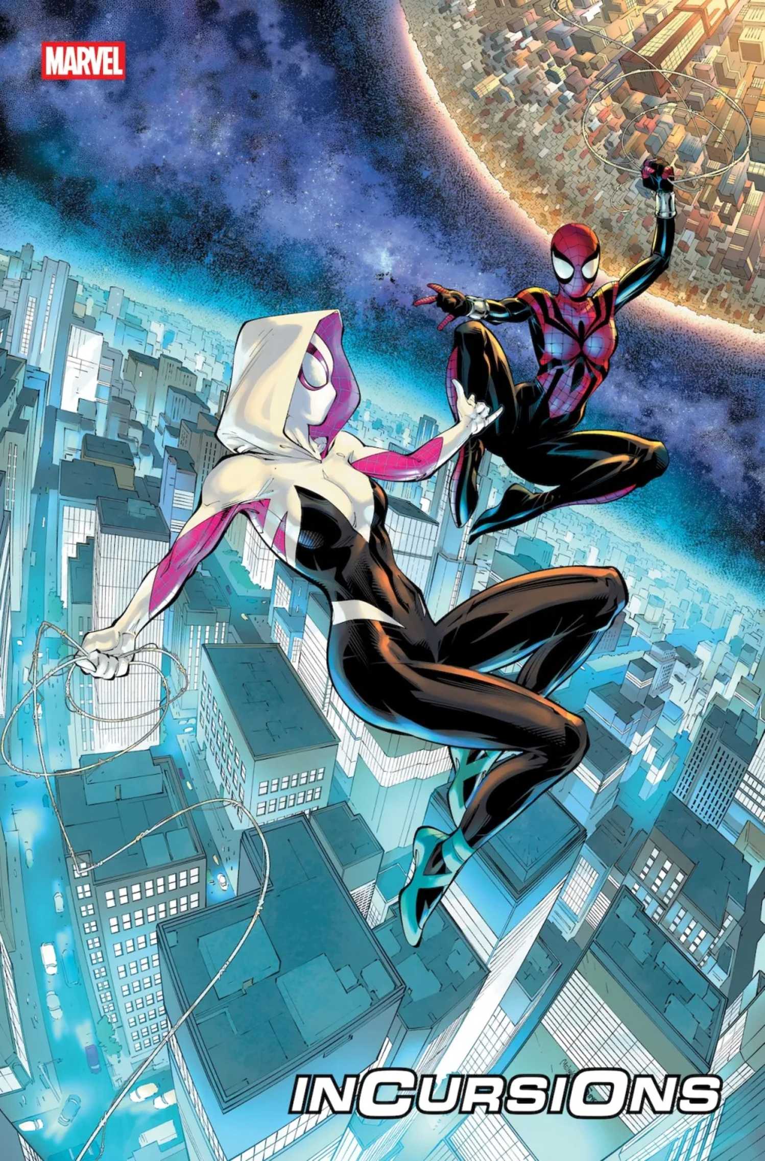 Incursions art, alternate angle of Spider-Gwen vs. Spider-Girl