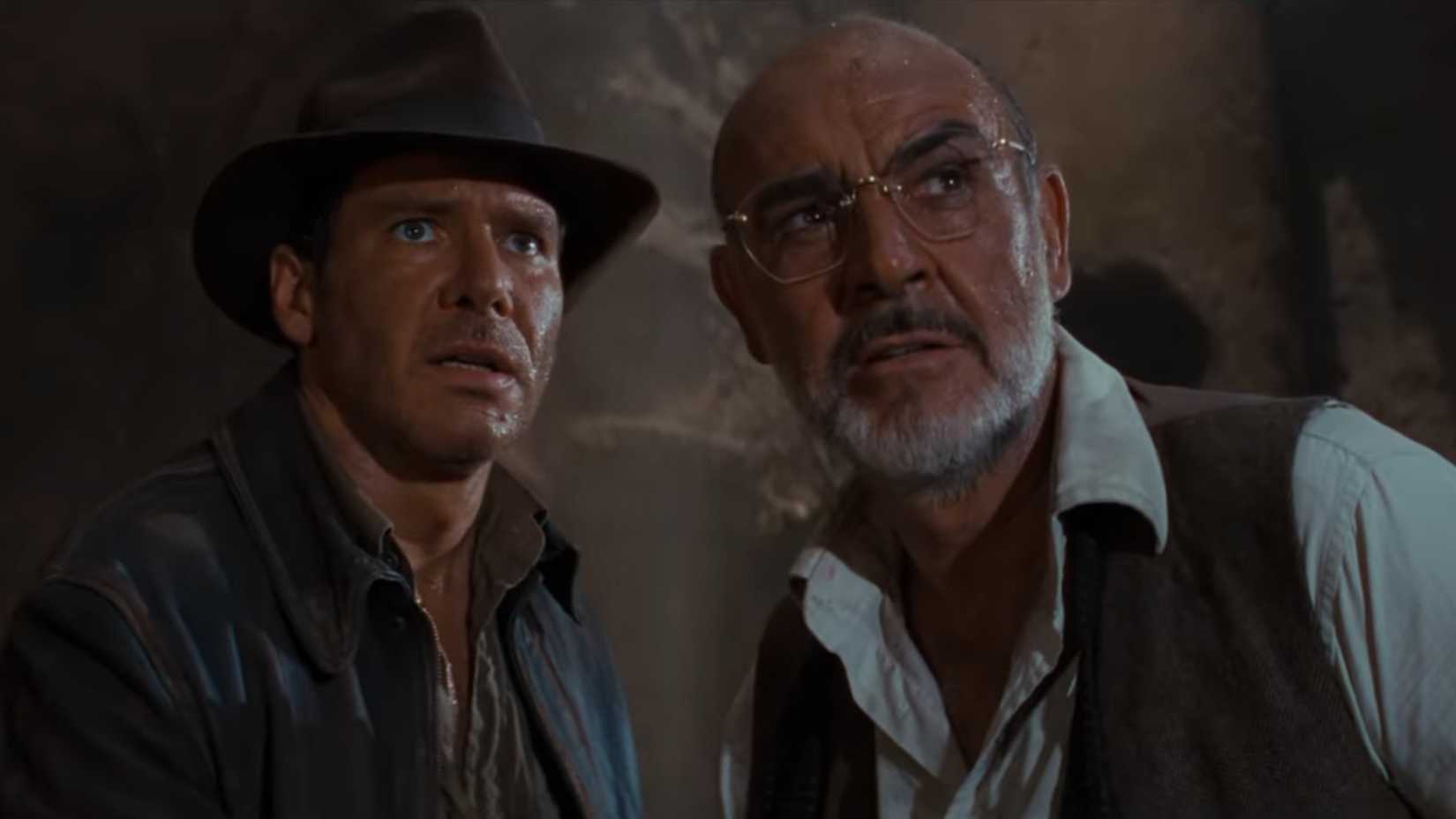 Indy and Henry looking toward the knight at the end of The Last Crusade