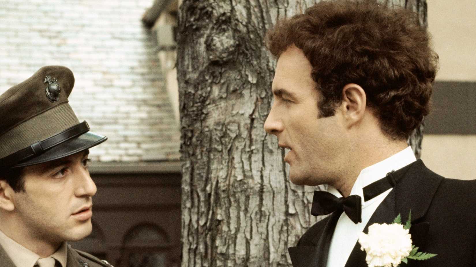 James Caan as Sonny speaks to Al Pacino as Michael in The Godfather