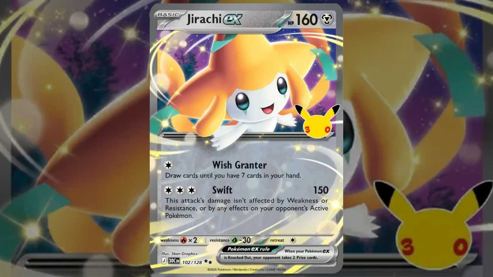 Jirachi ex card 102 from the Pokemon TCG 30th collection