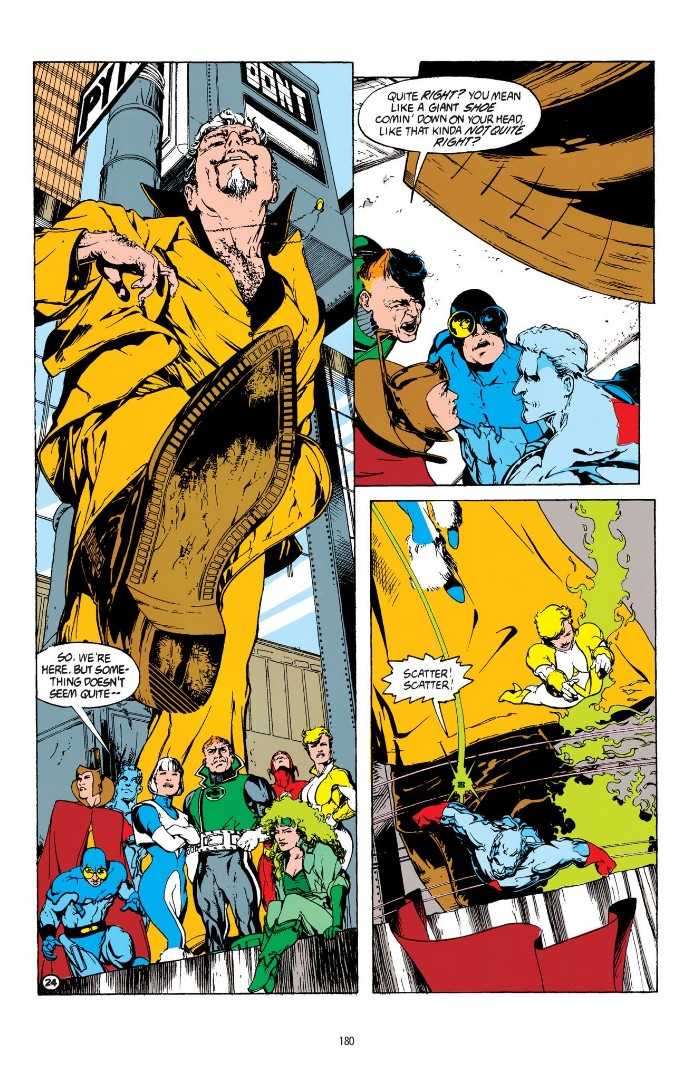 In Justice League Quarterly #3, a group of Leaguers travel back in time and to an alternate dimension where they are really tiny.