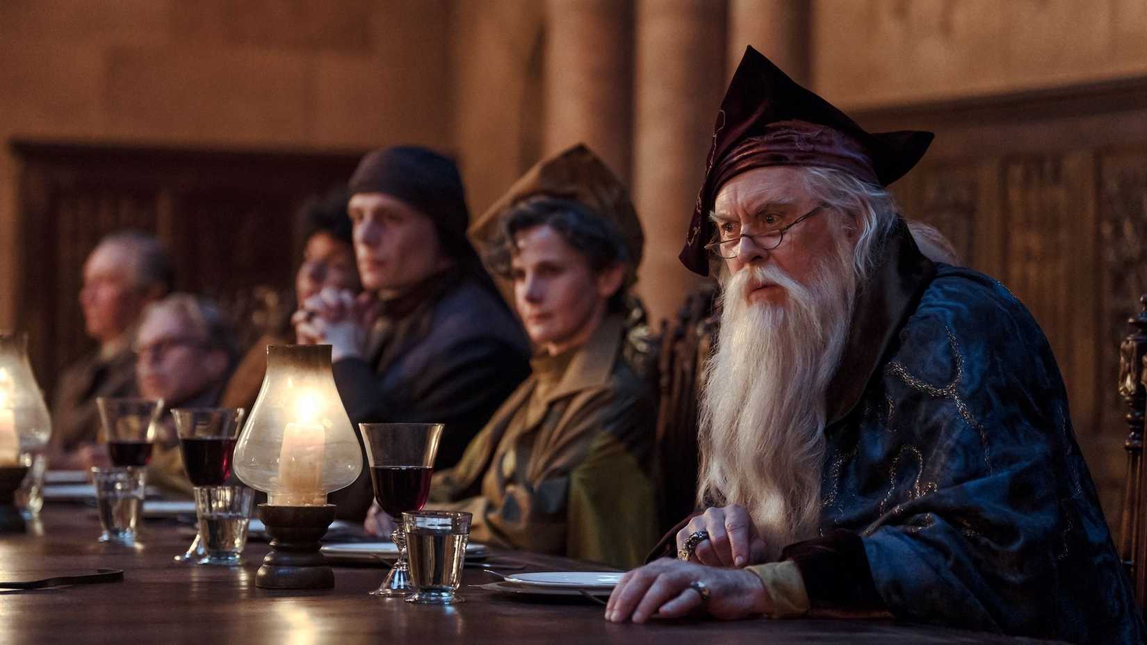 Dumbledore looking intrigued in the Great Hall in Harry Potter
