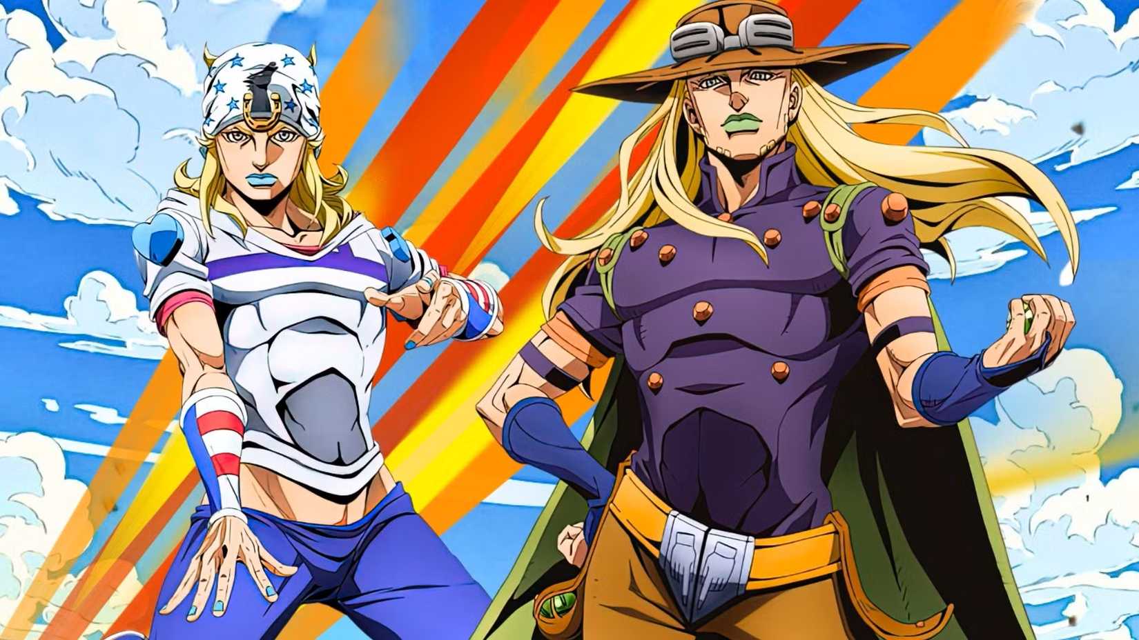 Johnny Joestar and Gyro Zeppeli pose together in JoJo's Bizarre Adventure Steel Ball Run