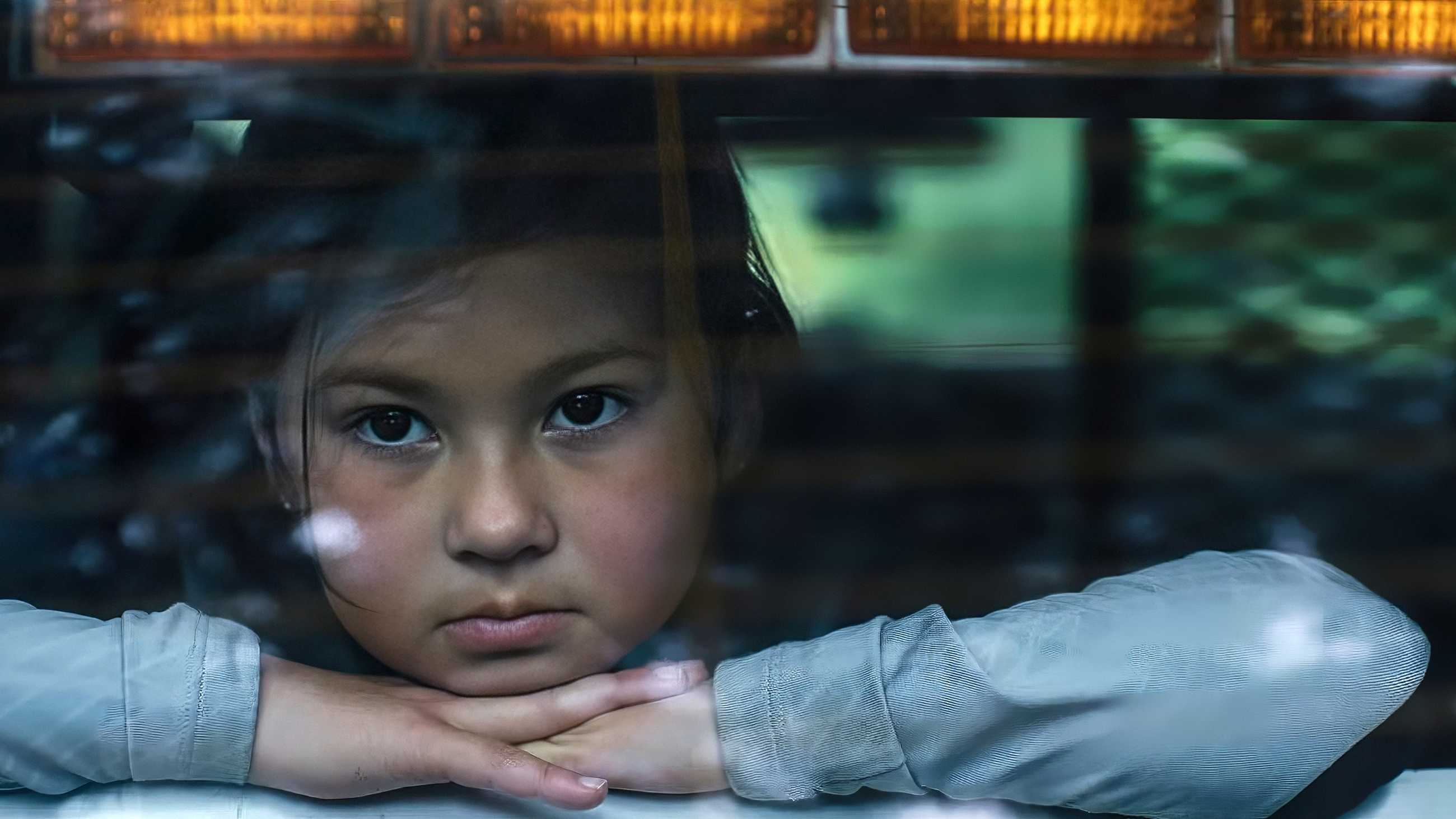 Josephine resting her head on her hands and looking out the back window of a car