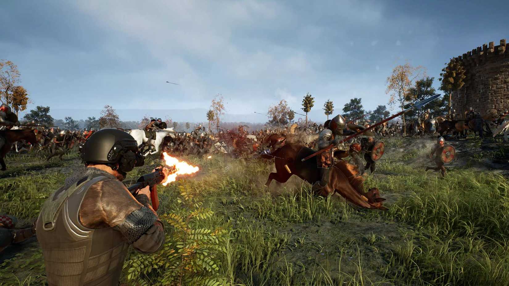 The player shooting a knight off his horse in Kingmakers.