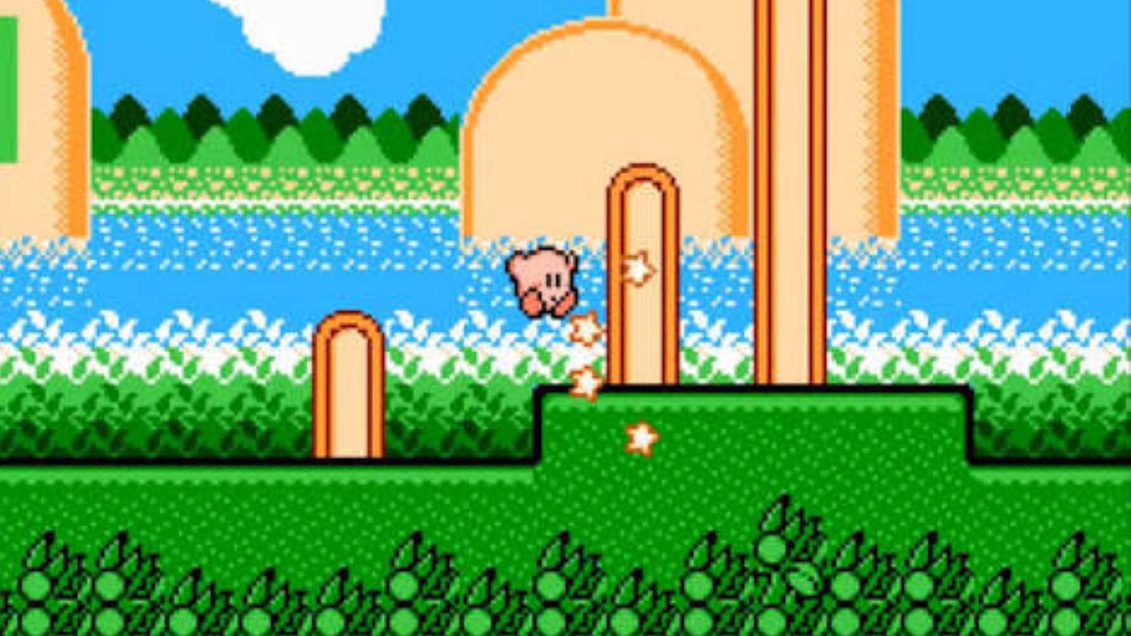 Kirby jumping in Kirby's Adventure.