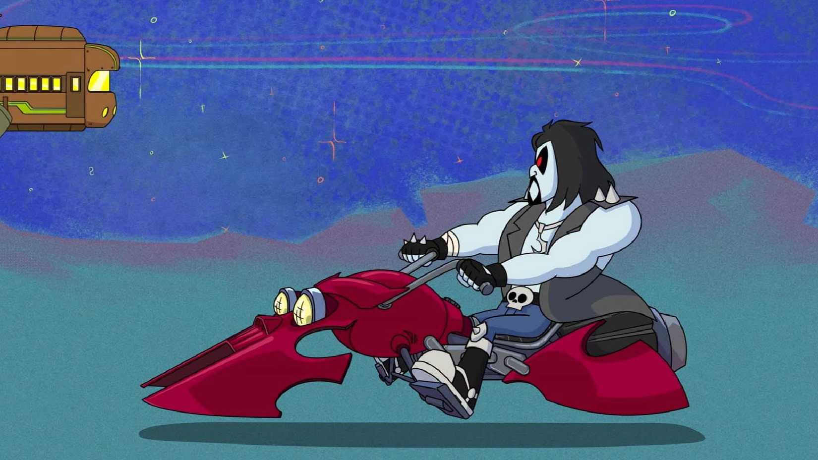 Lobo on a red space motorcycle in Krypto Saves the Day! Season 2