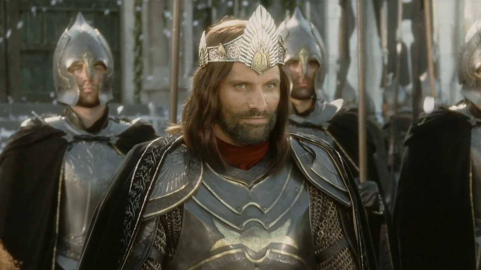 Aragorn as king in The Lord of the Rings.