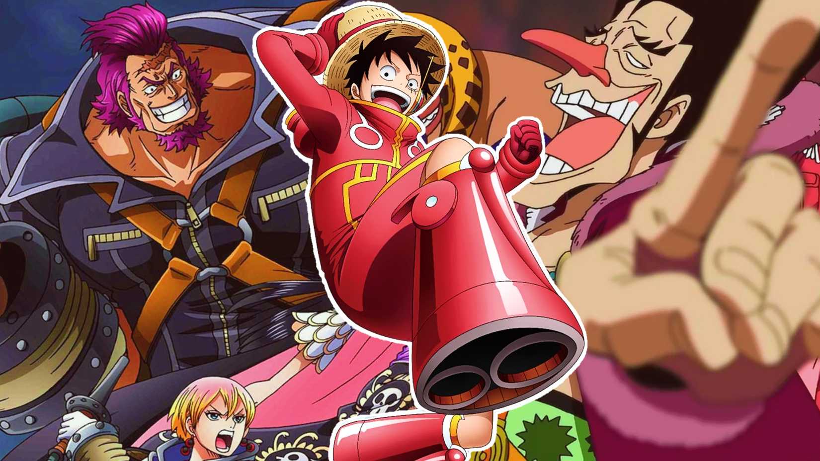 Luffy from one piece as seen during the egghead arc featured alongside filler arcs