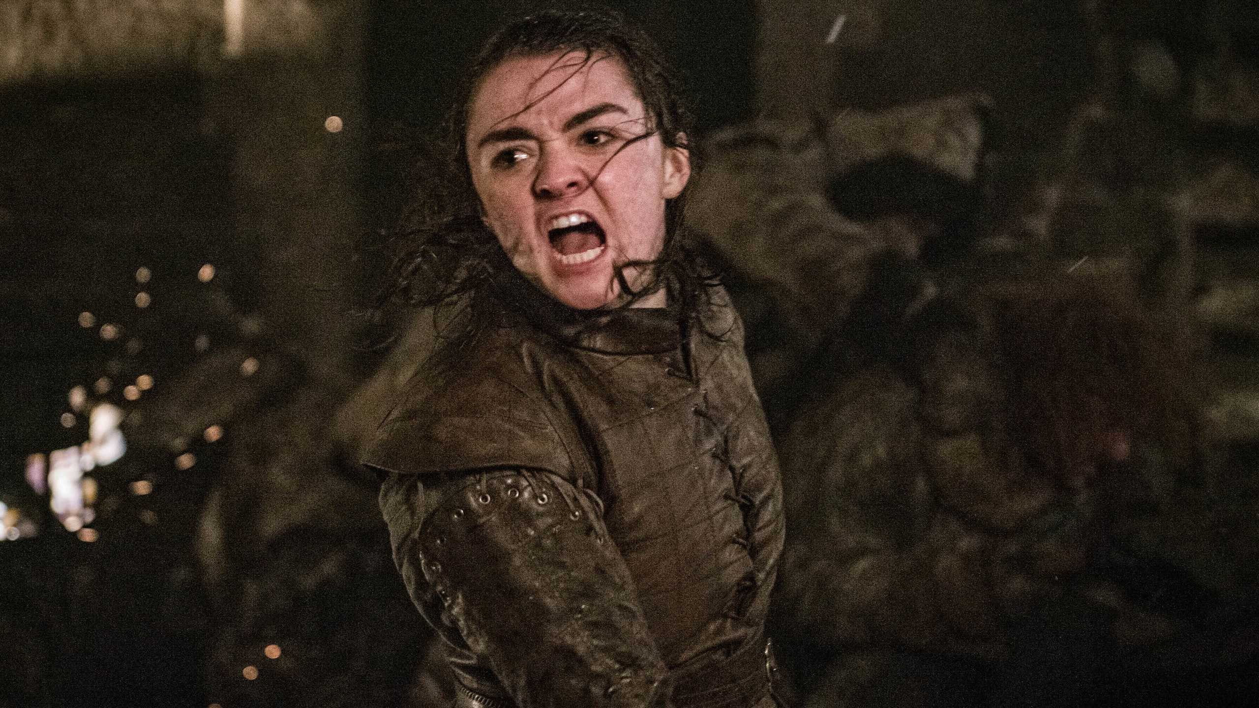 Maisie Williams as Arya Stark fighting during the Battle of Wintefell in Game of Thrones season 8