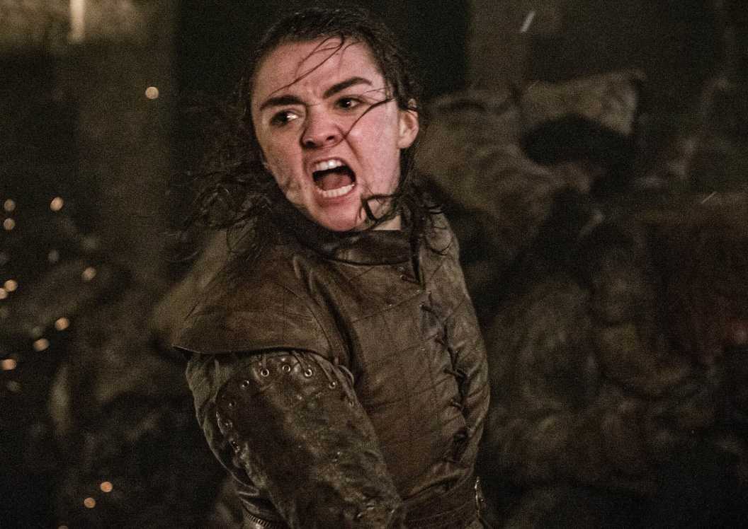 Maisie Williams as Arya Stark fighting during the Battle of Wintefell in Game of Thrones season 8