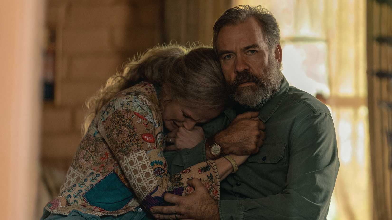 Maxine Peake and Brendan Cowell holding one another in Last Seen