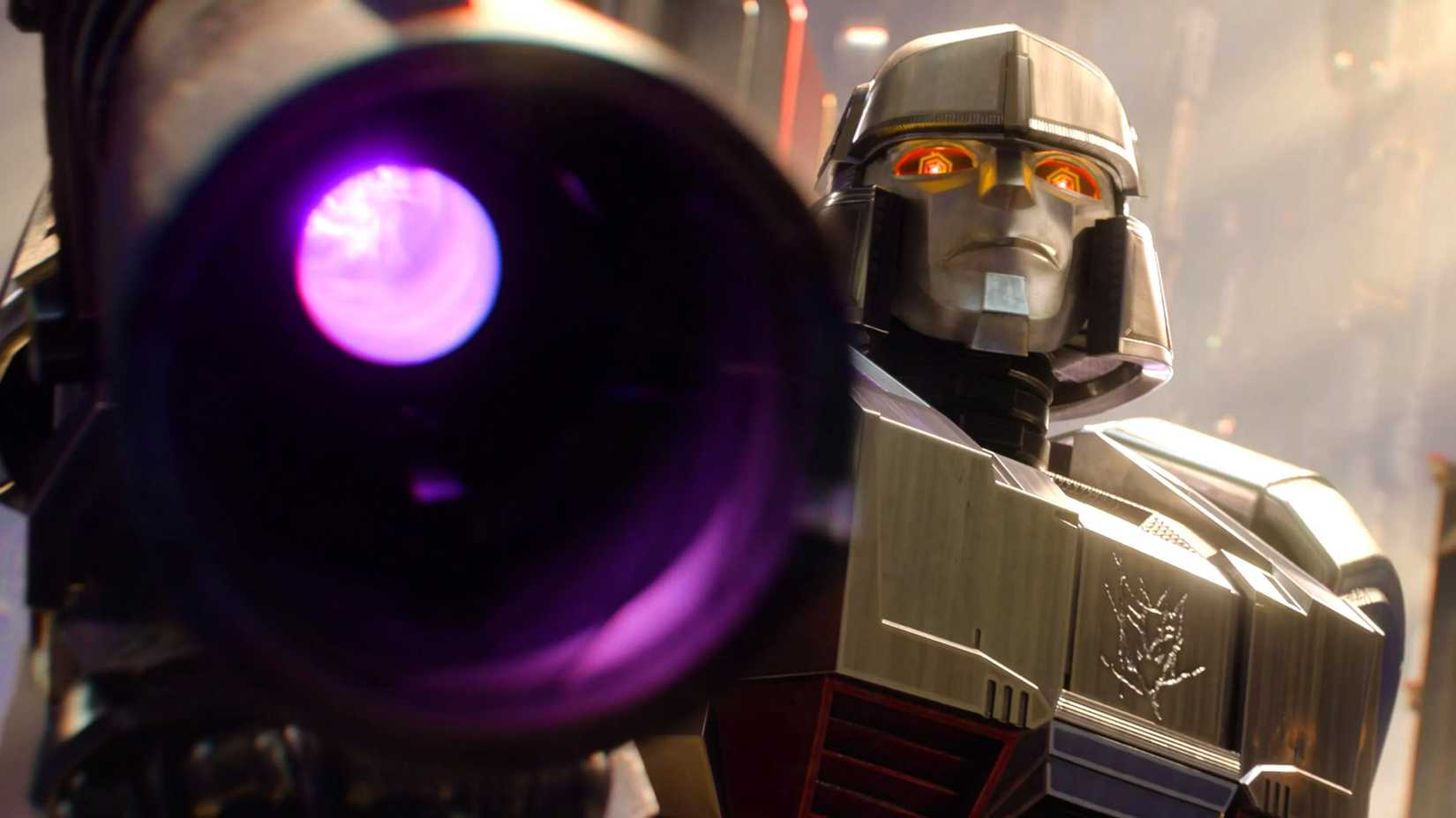 Megatron pointing a cannon in Transformers One