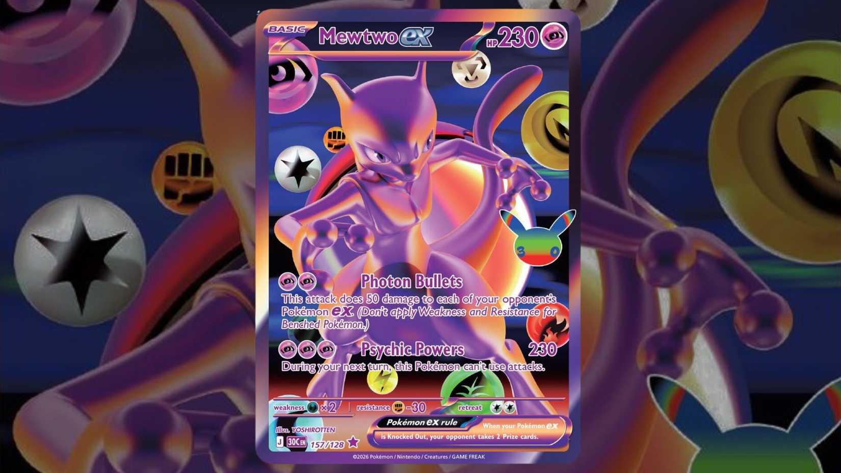 Mewtwo ex card 157 from Pokemon TCG 30th Celebration set