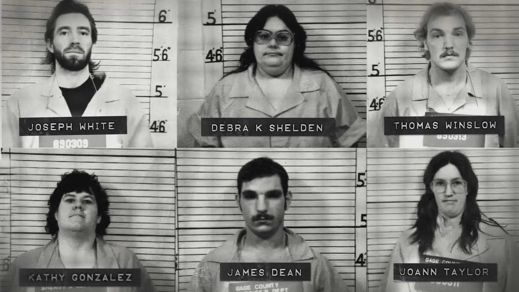 Mugshots of the Beatrice Six in the HBO documentary Mind Over Murder.