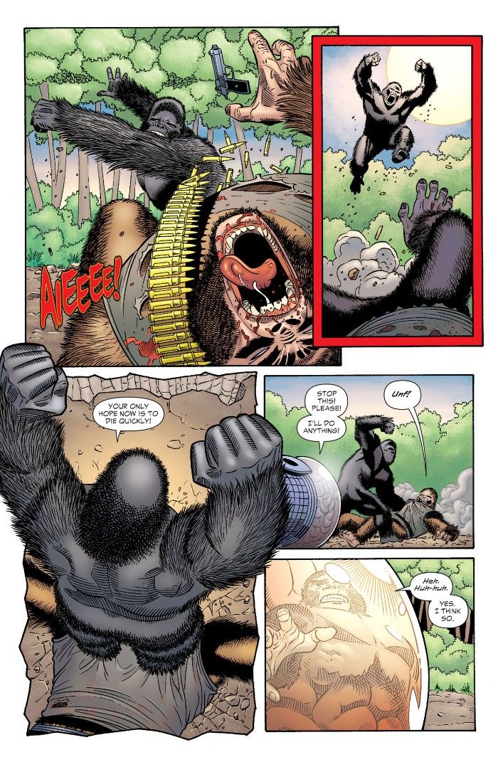 Grodd and Monsieur Mallah fighting. Grodd is winning.