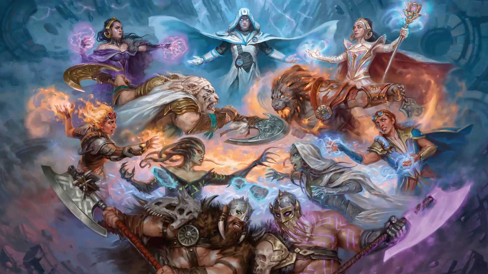 The MTG Planeswalkers fighting each other in art for Reality Fracture.