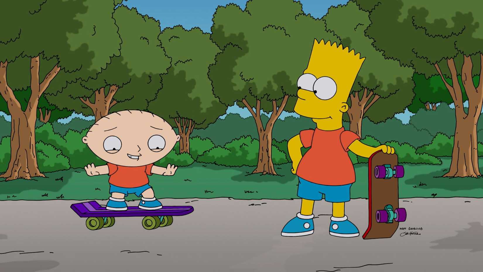 Stewie Griffin and Bart Simpson in The Simpsons Guy