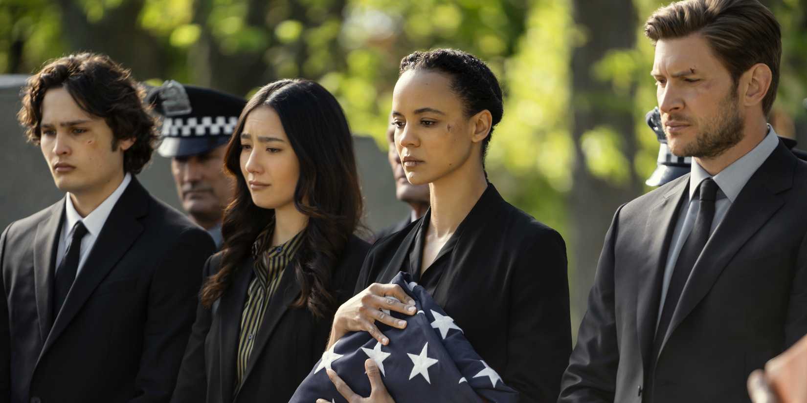 The cast of Neagley at a funeral