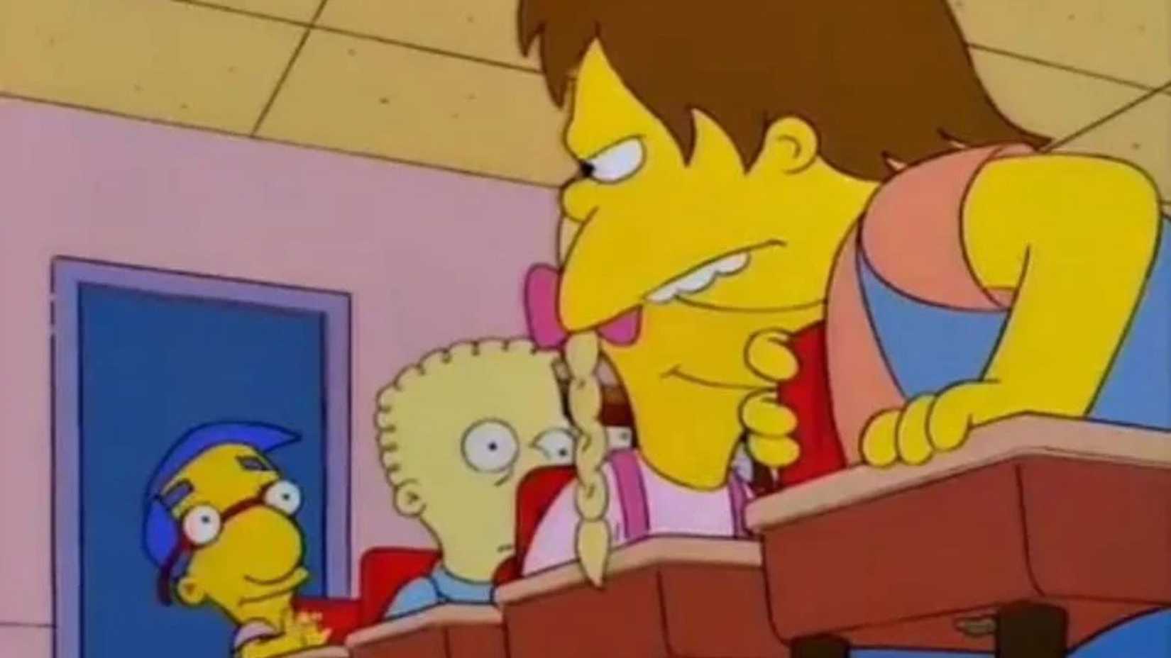 Season 8, Episode 7 "Lisa's Date with Density", Nelson and Milhouse in class