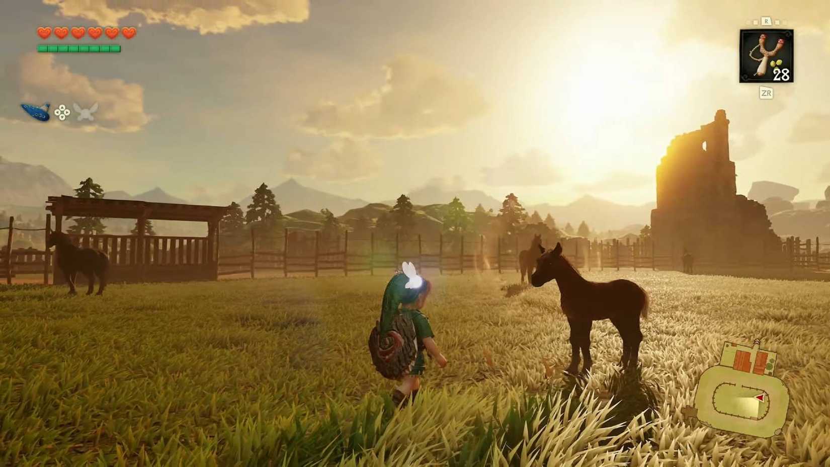 Link next to a horse in the Ocarina of Time remake.