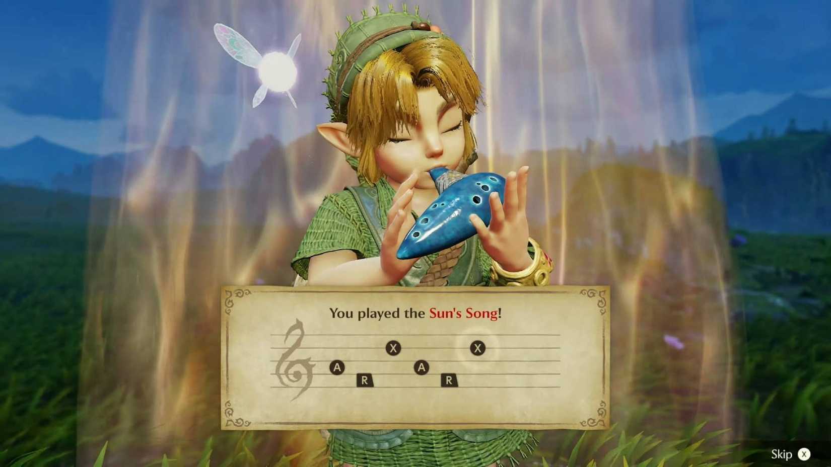 Link playing the Ocarina in Ocarina of Time remake.