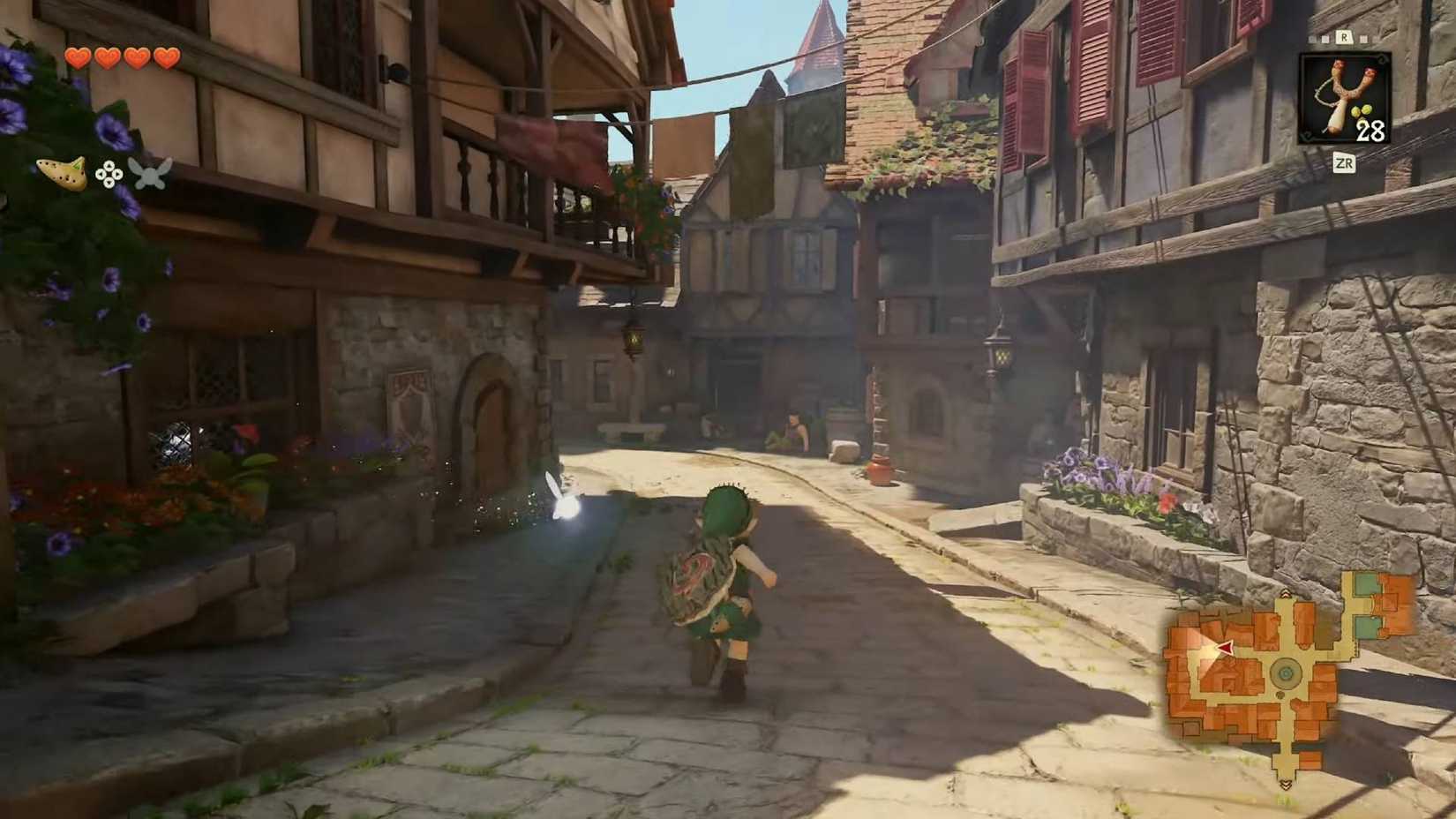 Link running through a town in Ocarina of Time remake.