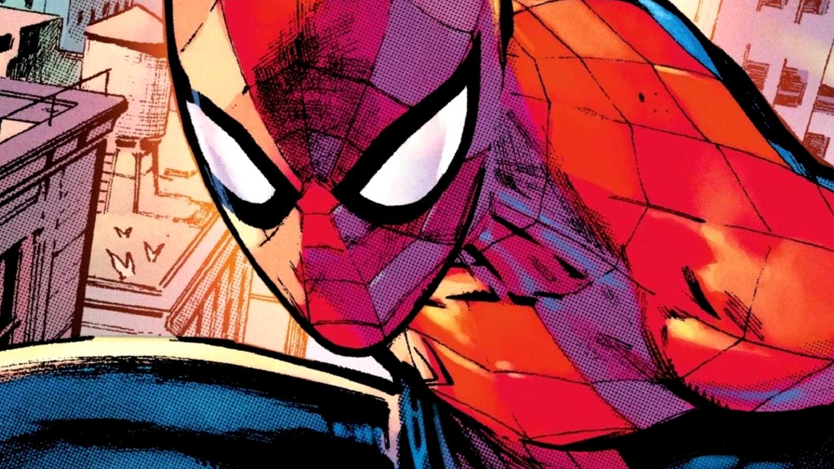 Peter Parker swings through the city in The Amazing Spider-Man #1000