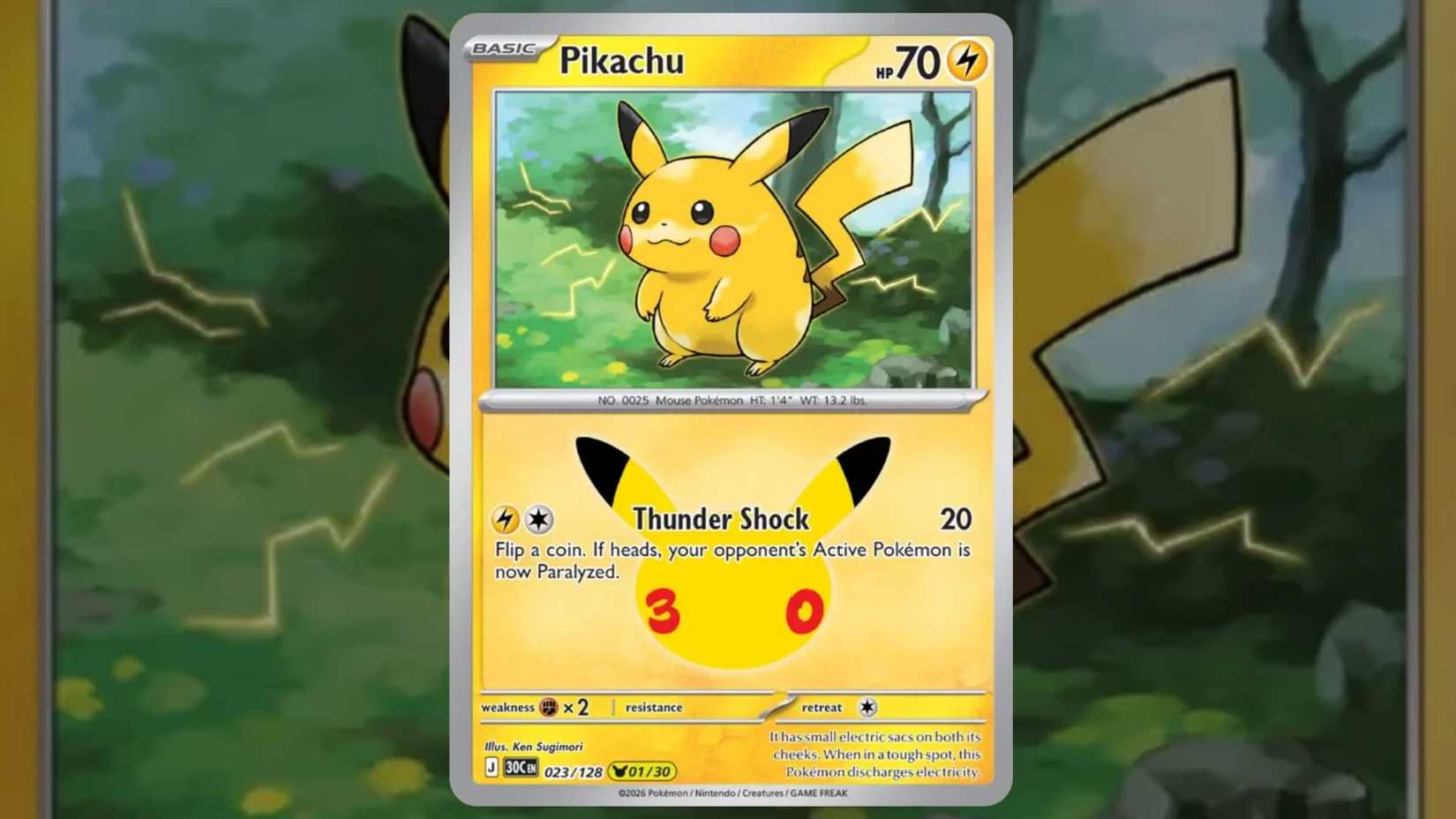 Pikachu card 023 from the Pokemon 30th collection