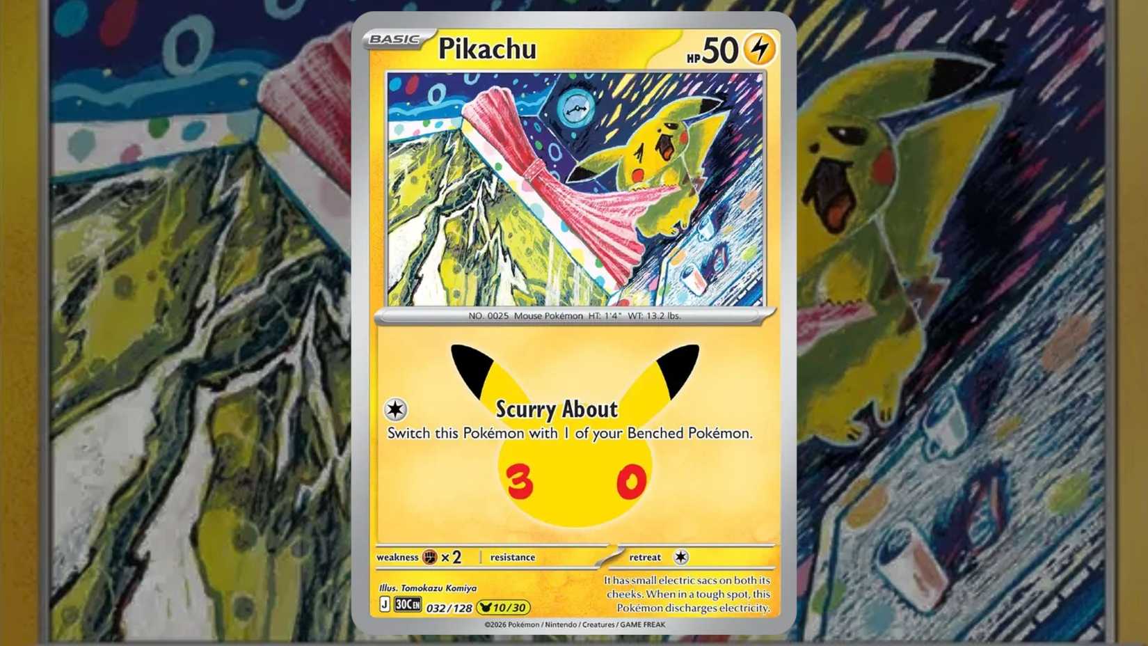 Pikachu card 032 from the Pokemon 30th collection
