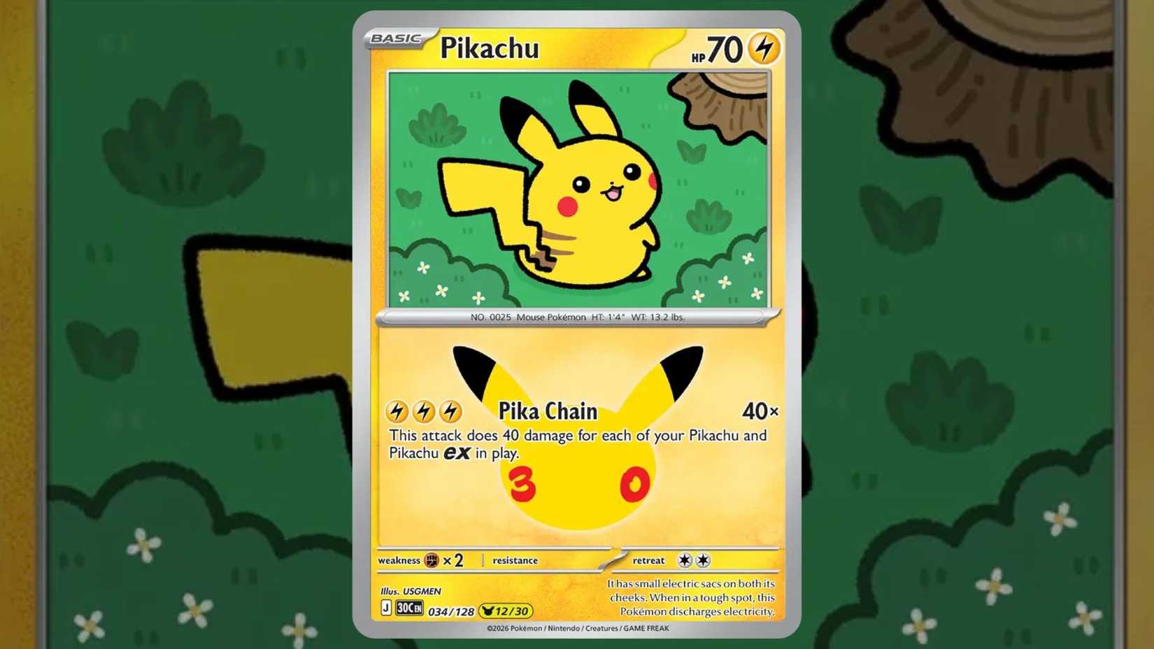 Pikachu card 034 from the Pokemon 30th collection