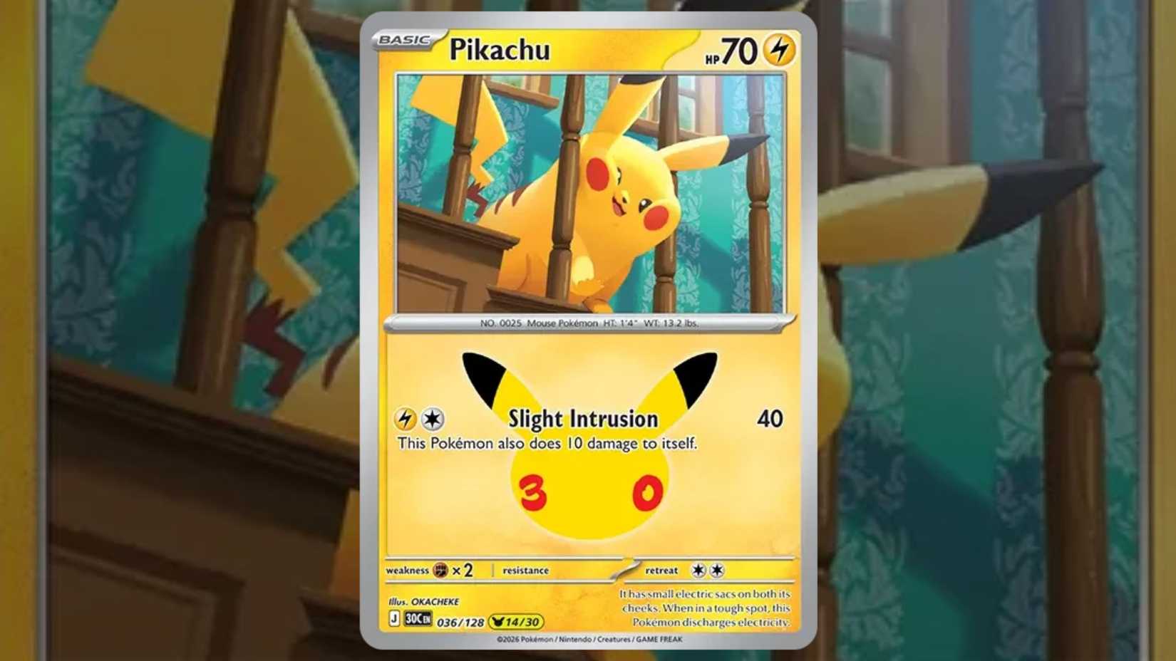 Pikachu card 036 from the Pokemon 30th collection