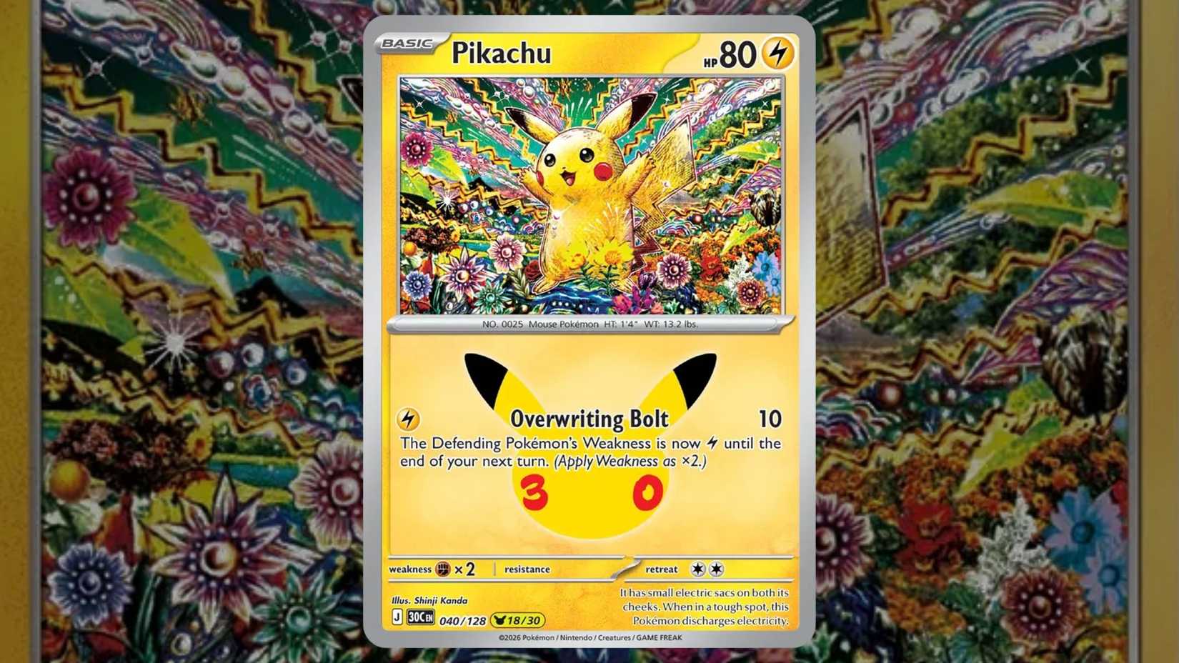 Pikachu card 040 from the Pokemon 30th collection