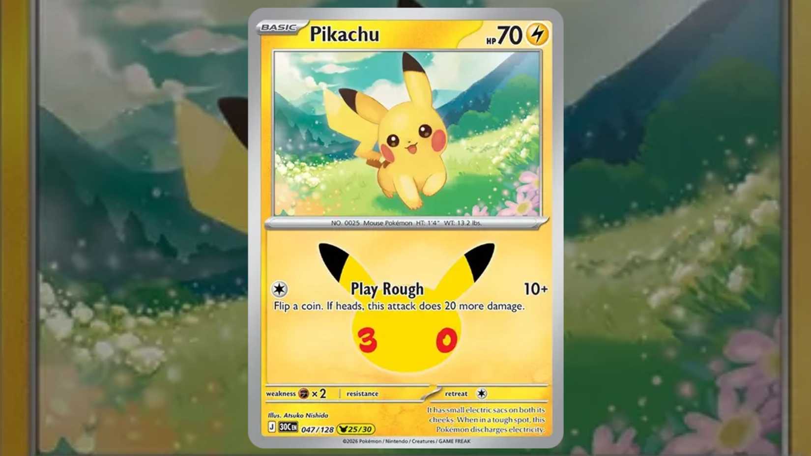 Pikachu card 047 from the Pokemon 30th collection
