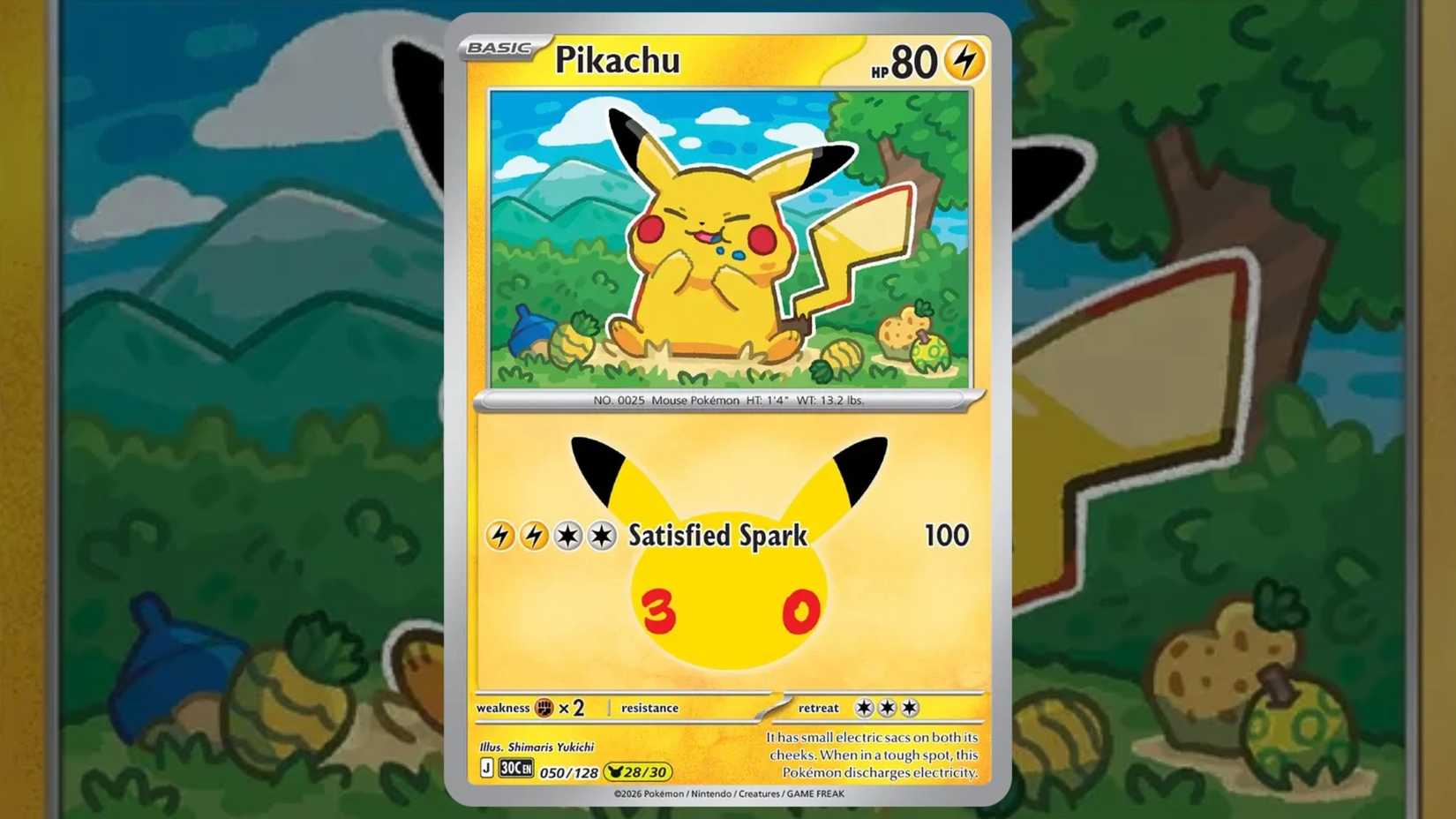 Pikachu card 050 from the Pokemon 30th collection