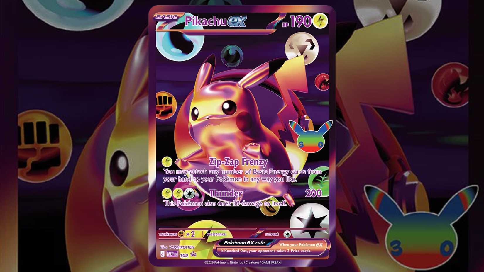 Pikachu ex promo card 109 from the Pokemon 30th collection