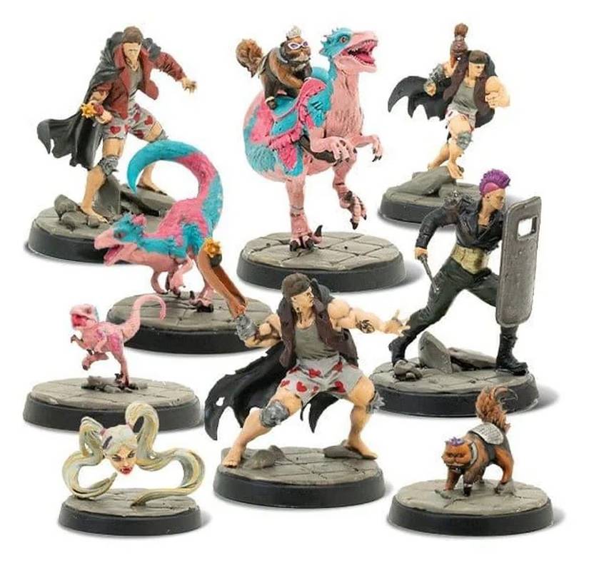 Image shows the miniatures from Dungeon Crawler Carl RPG: Miniatures Set 1: The Royal Court