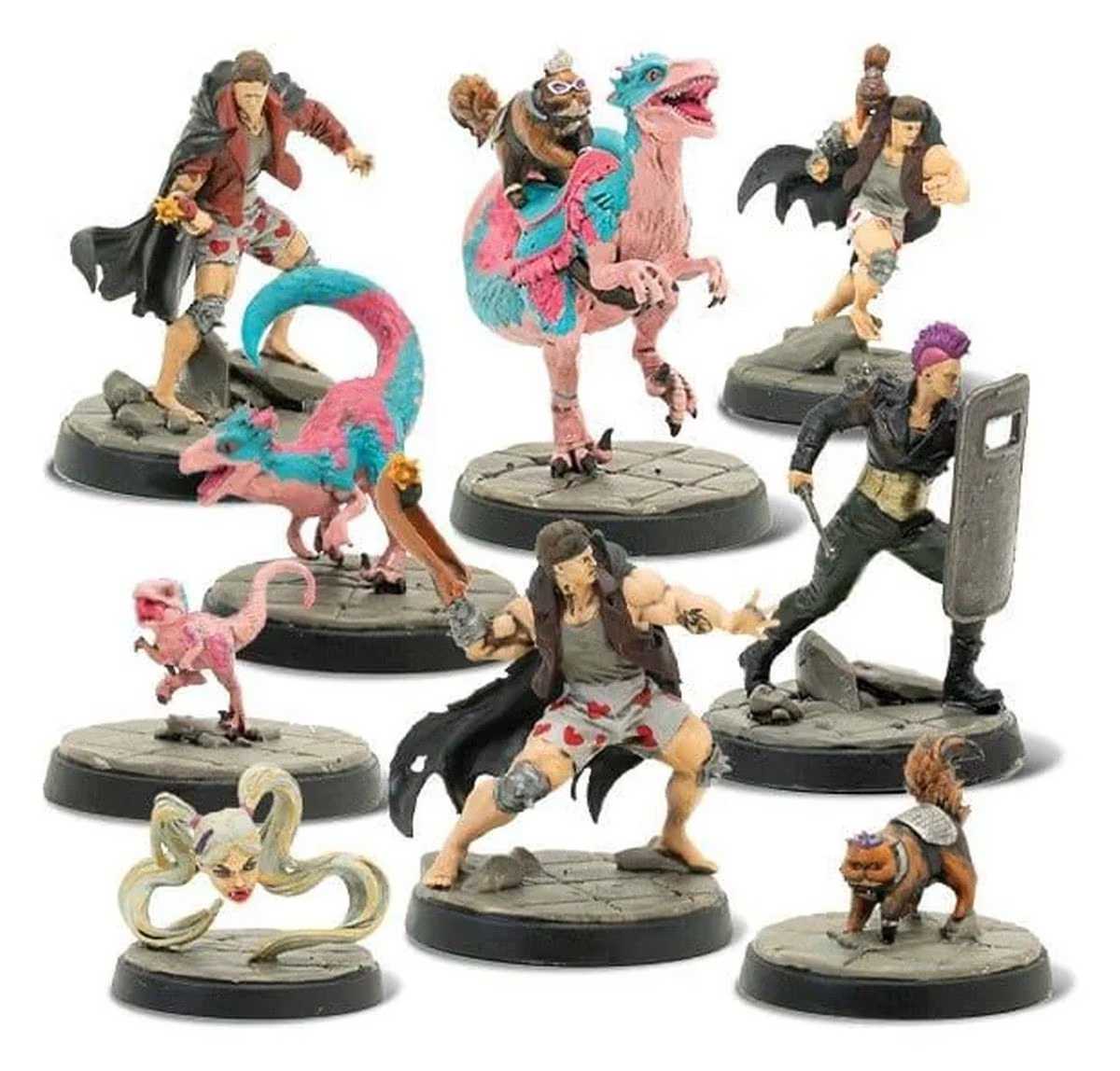 Image shows the miniatures from Dungeon Crawler Carl RPG: Miniatures Set 1: The Royal Court