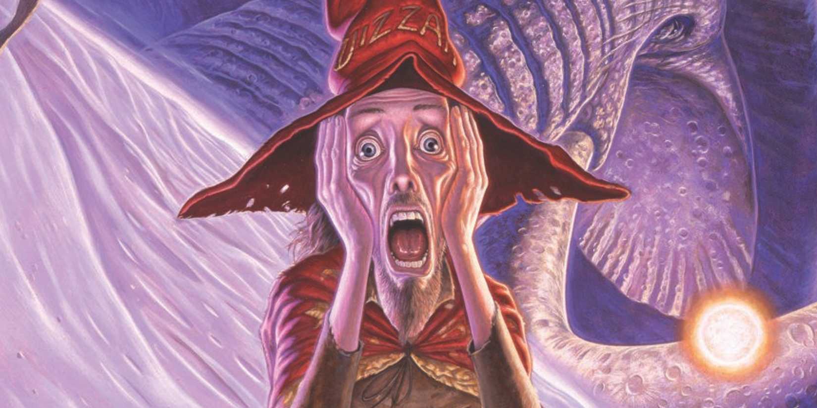 Rincewind screaming in official Discworld art by Paul Kidby